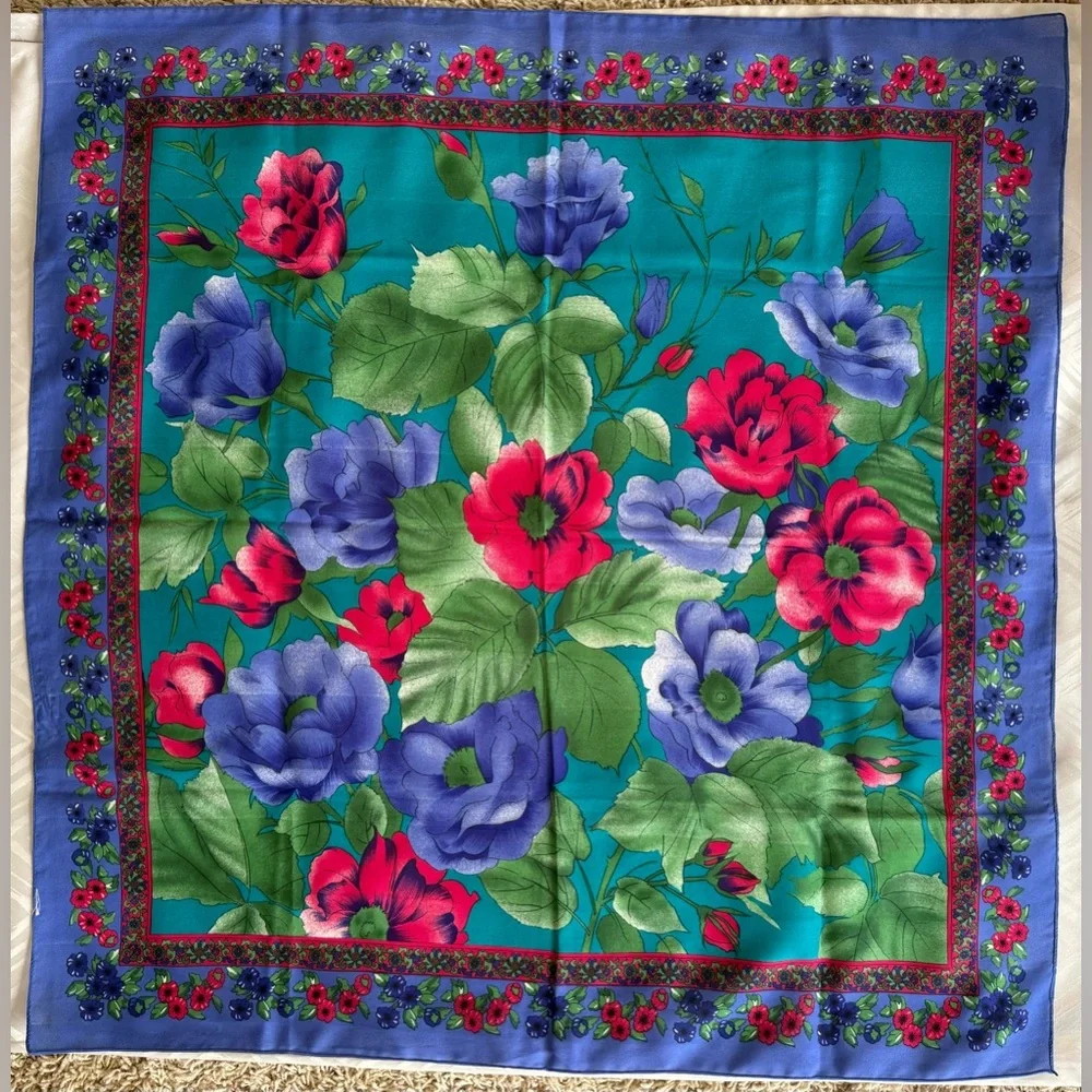 Lot of 5 Vintage Multicolor Floral Silk Striped Scarves Set Echo Flower Spring